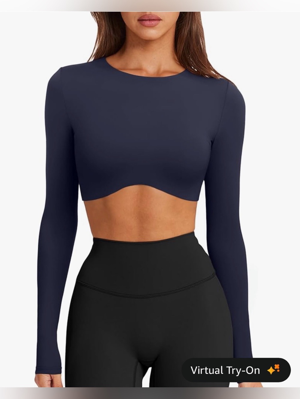 Long Sleeve Crop Workout Active Top, Yoga Pilates Dance Navy Size Small